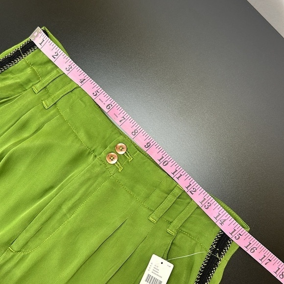 Anthropologie Deandra Green Tuxedo Satin Joggers 4 Ankle Zip Viscose High Rise - Picture 11 of 16